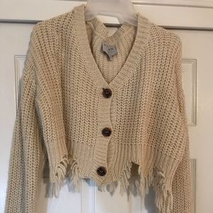 Cream frayed crop sweater